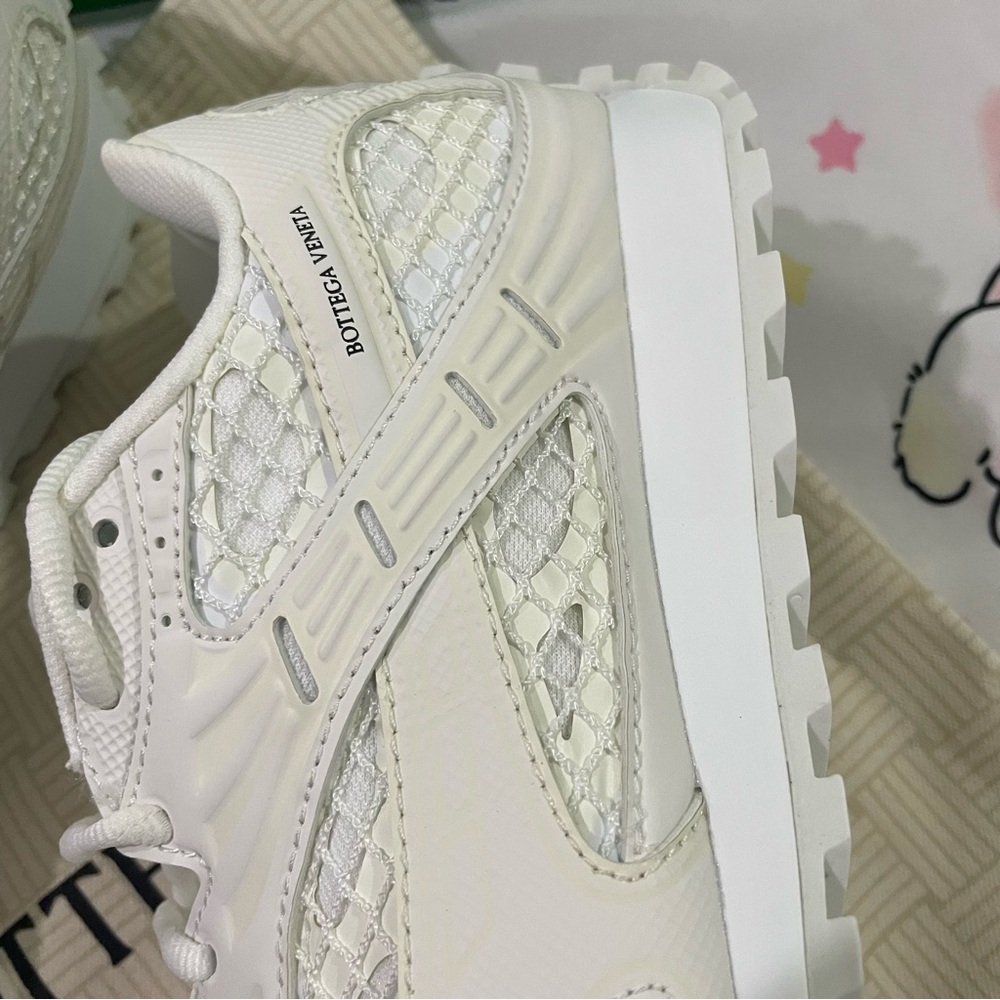 Bottega Veneta White Mesh & Leather Sneakers - Picture 7 of 12